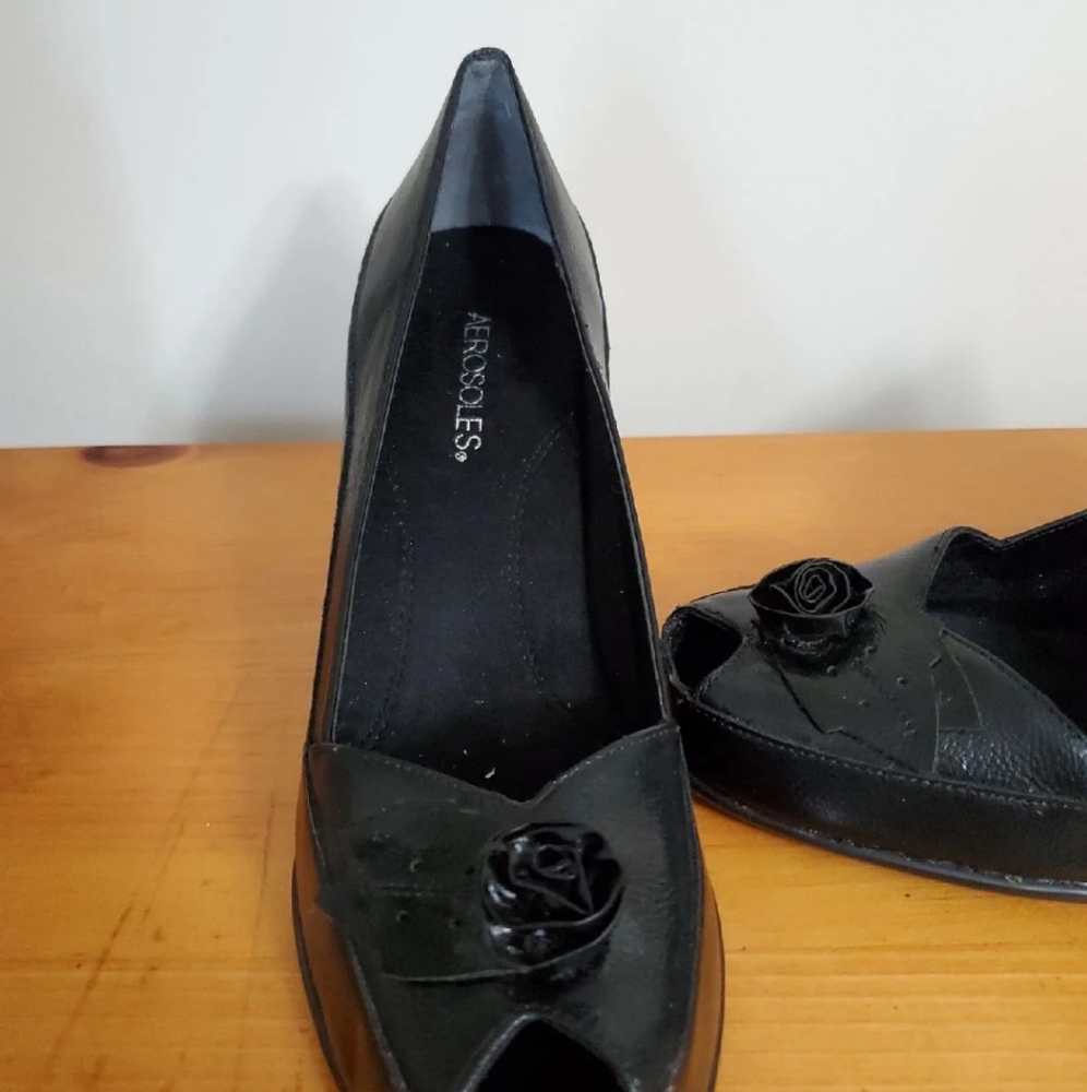 Black Leather Peep Toe
